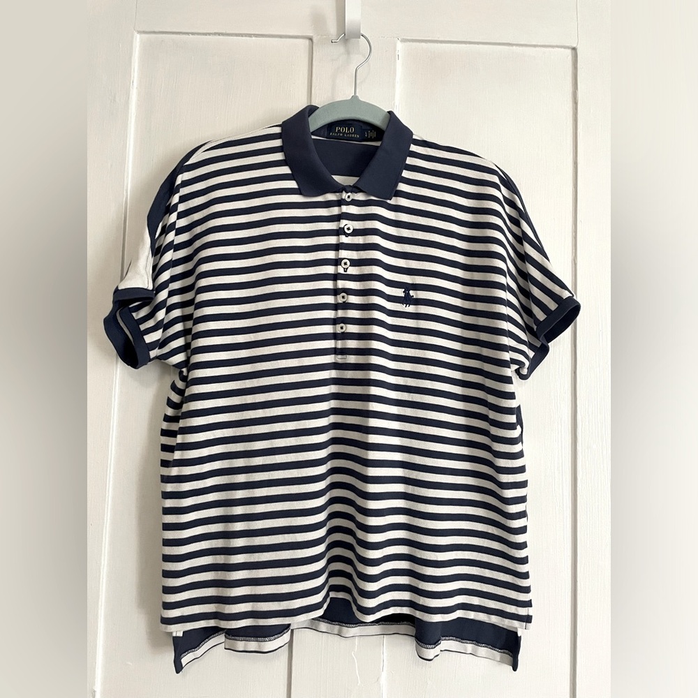 POLO Ralph Lauren Short Sleeve Dolman Polo, Blue and White, Sz Lrg, Like New!